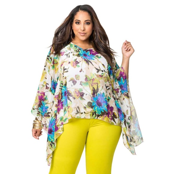 Ashley Stewart Tops - Ashley Stewart Citrus Floral Poncho Top XL 12